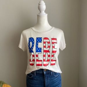 Bebe American Flag Print Logo Tee